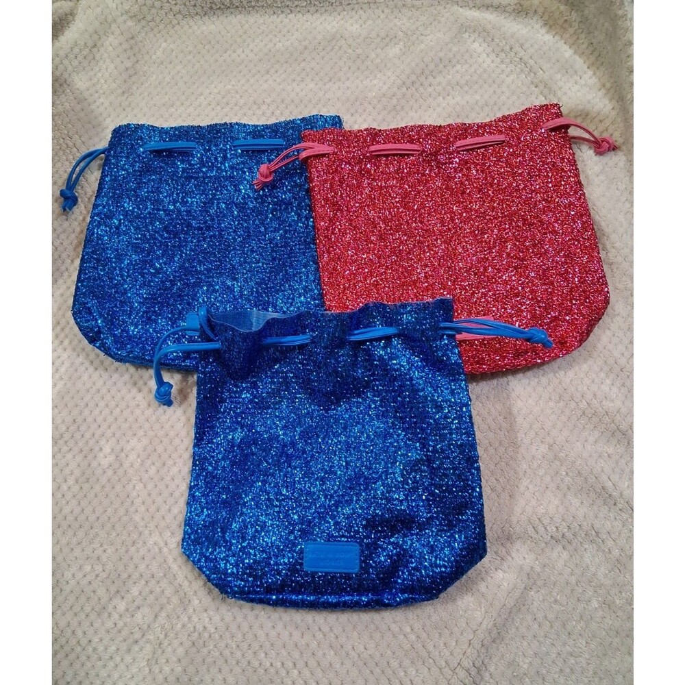 Set of 3: Blue (2) and Pink (1) Tinsel Reusable Gift Bags Bath & Body Works